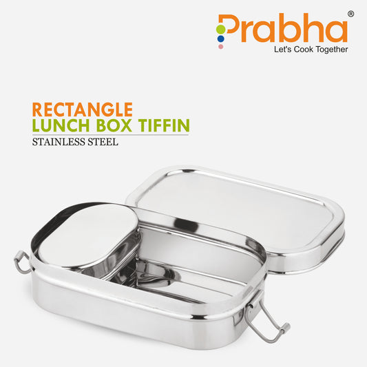 Stainless Steel Rectangle Lunch Box, Leak-Proof Container - Prabha