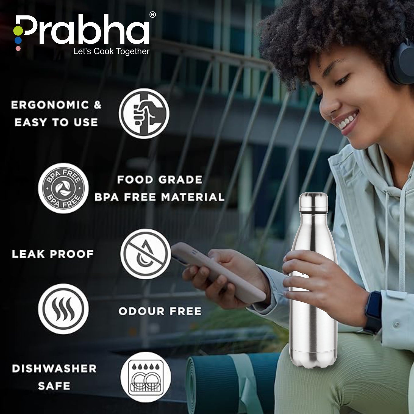 Stainless Steel Royal Chromo Water Bottle - 1L Capacity | Durable Hydration Solution - Prabha