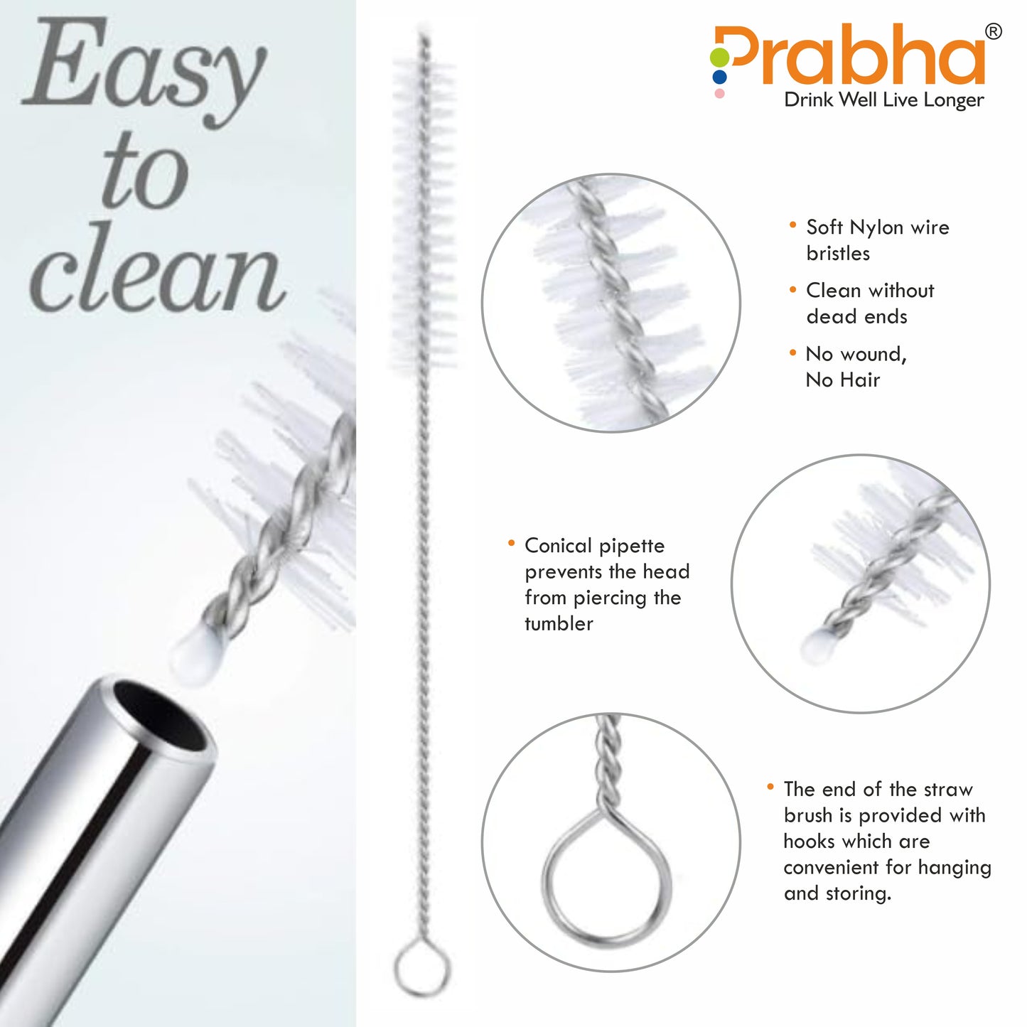Reusable Stainless Steel Drinking Straw Set For Tumblers (4 Straw, 2 Brush)