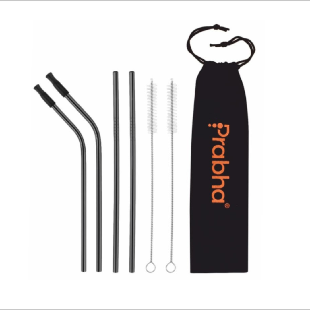 Reusable Stainless Steel Drinking Straw Set For Tumblers (4 Straw, 2 Brush)
