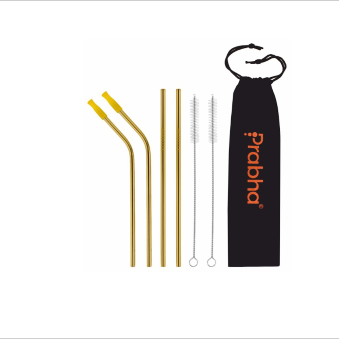 Reusable Stainless Steel Drinking Straw Set For Tumblers (4 Straw, 2 Brush)