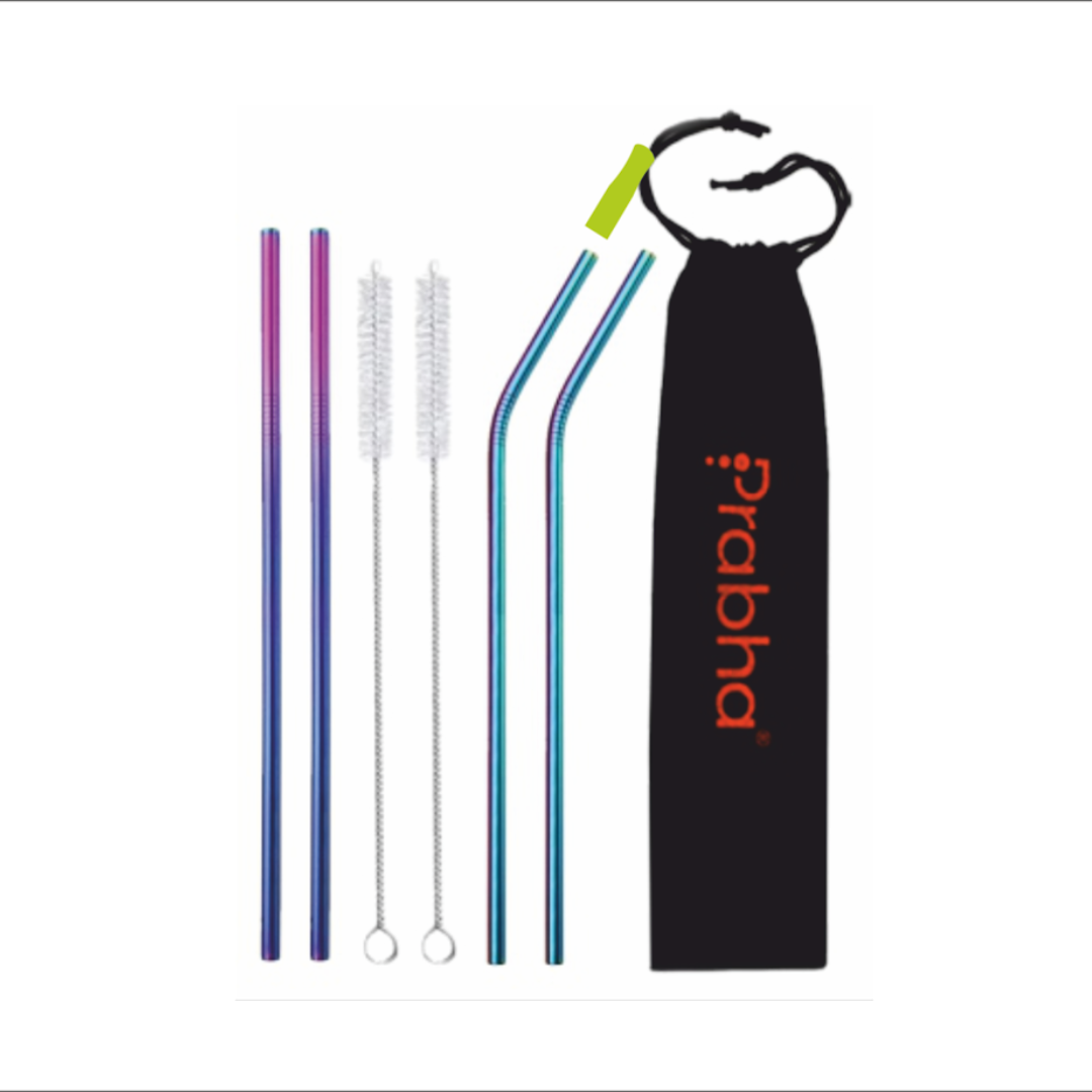 Reusable Stainless Steel Drinking Straw Set For Tumblers (4 Straw, 2 Brush)