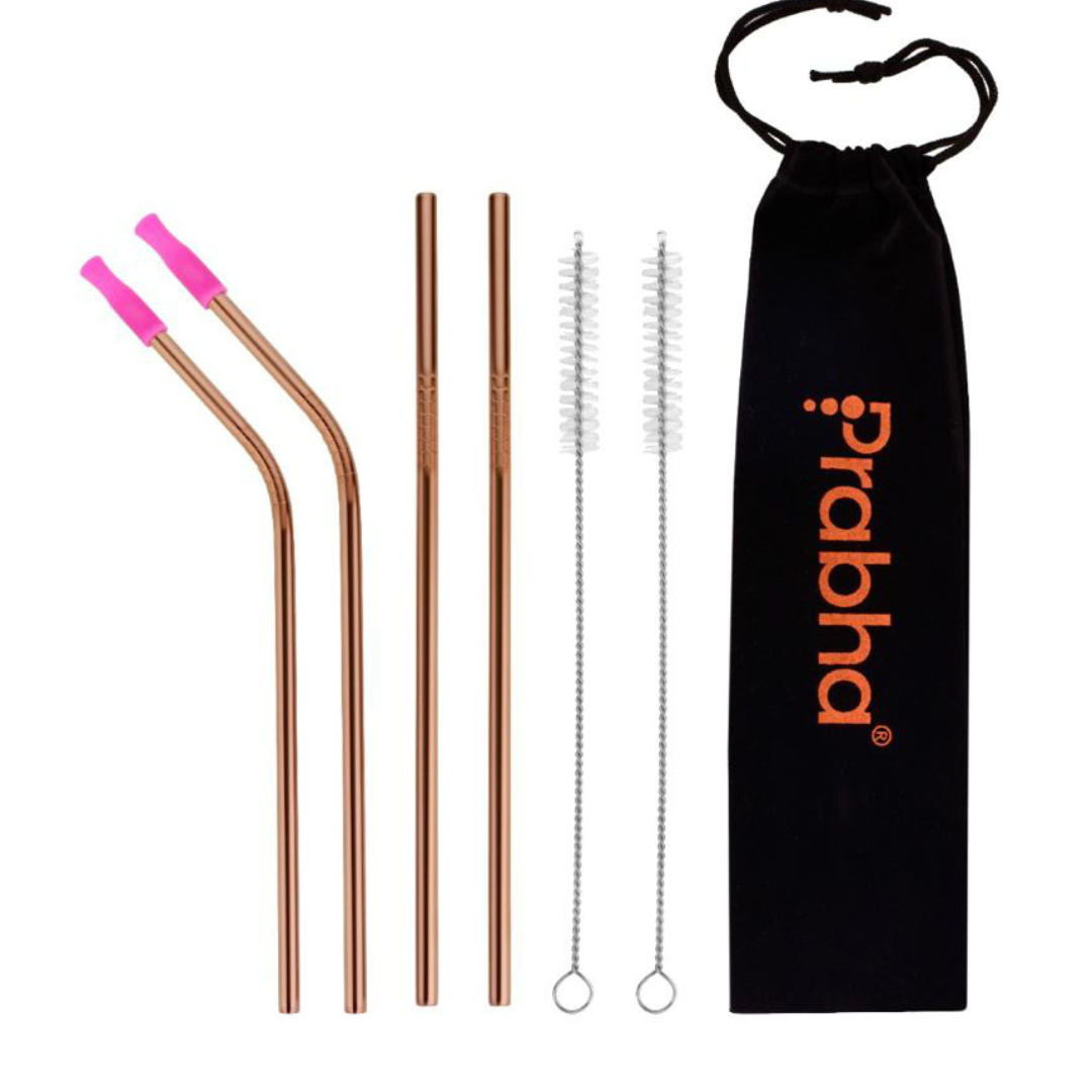 Reusable Stainless Steel Drinking Straw Set For Tumblers (4 Straw, 2 Brush)