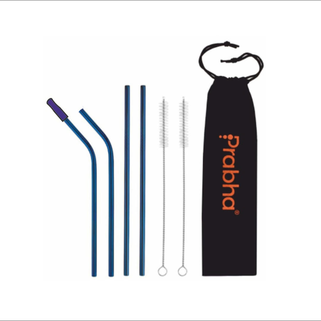 Reusable Stainless Steel Drinking Straw Set For Tumblers (4 Straw, 2 Brush)