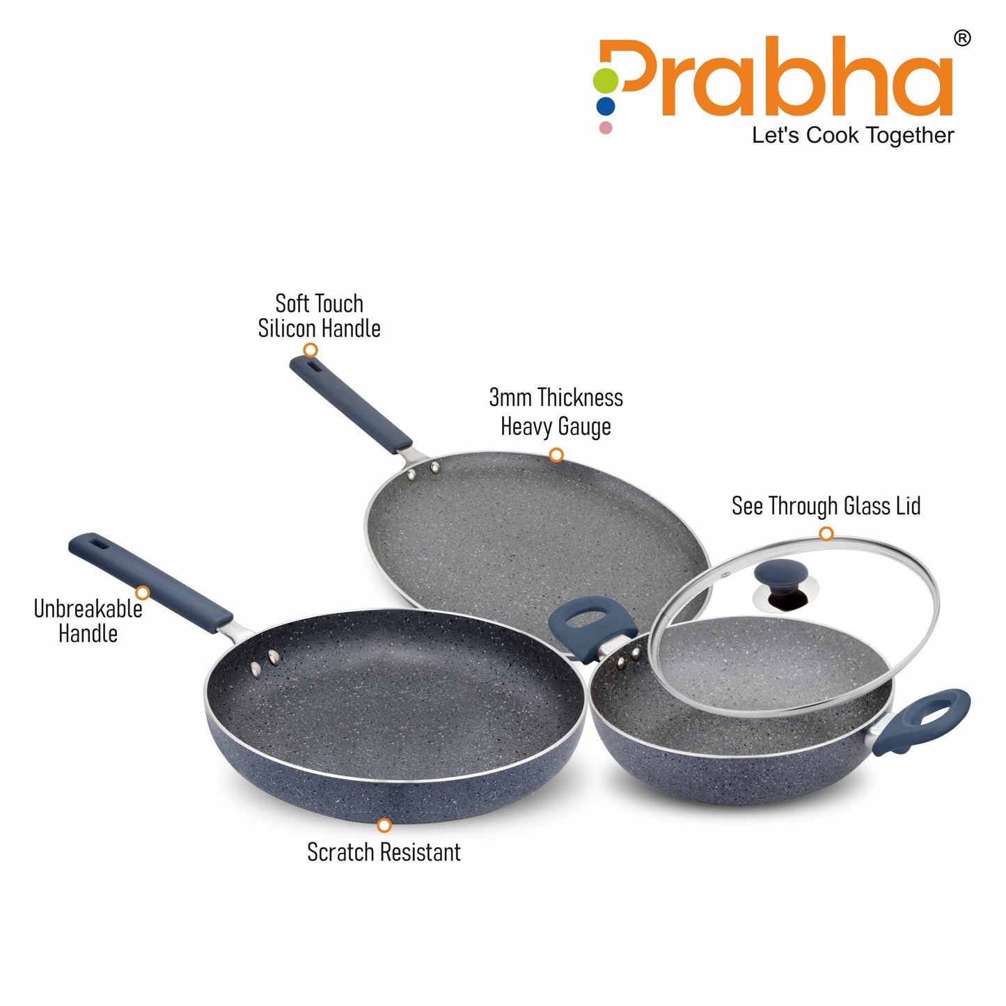 Stella Nonstick 4Pcs Set (Kadhai 24Cm With Lid, Frypan 24Cm, Dosa Tawa 28Cm)