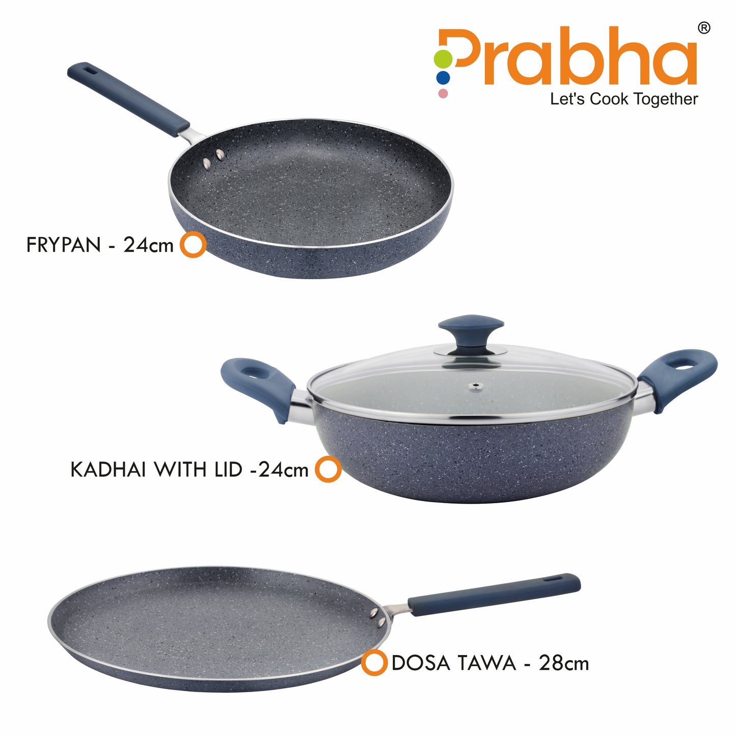 Stella Nonstick 4Pcs Set (Kadhai 24Cm With Lid, Frypan 24Cm, Dosa Tawa 28Cm)