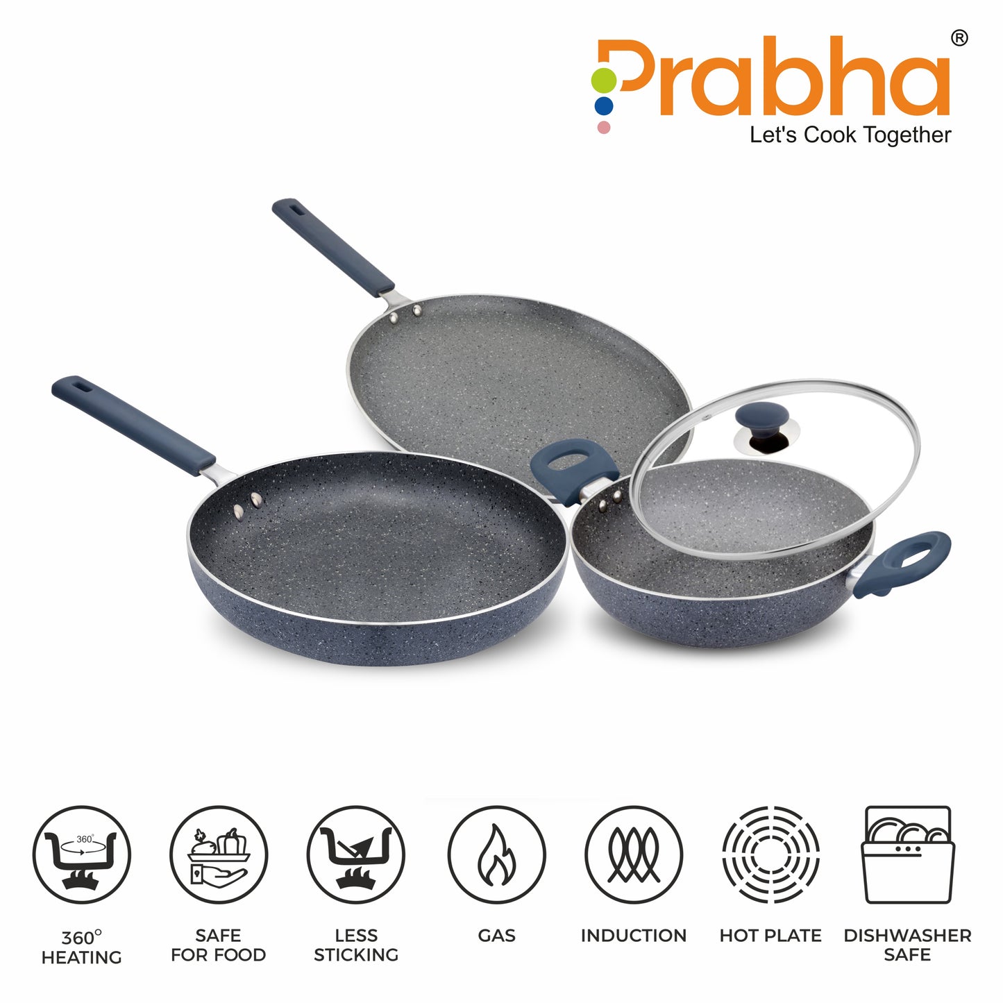 Stella Nonstick 4Pcs Set (Kadhai 24Cm With Lid, Frypan 24Cm, Dosa Tawa 28Cm)