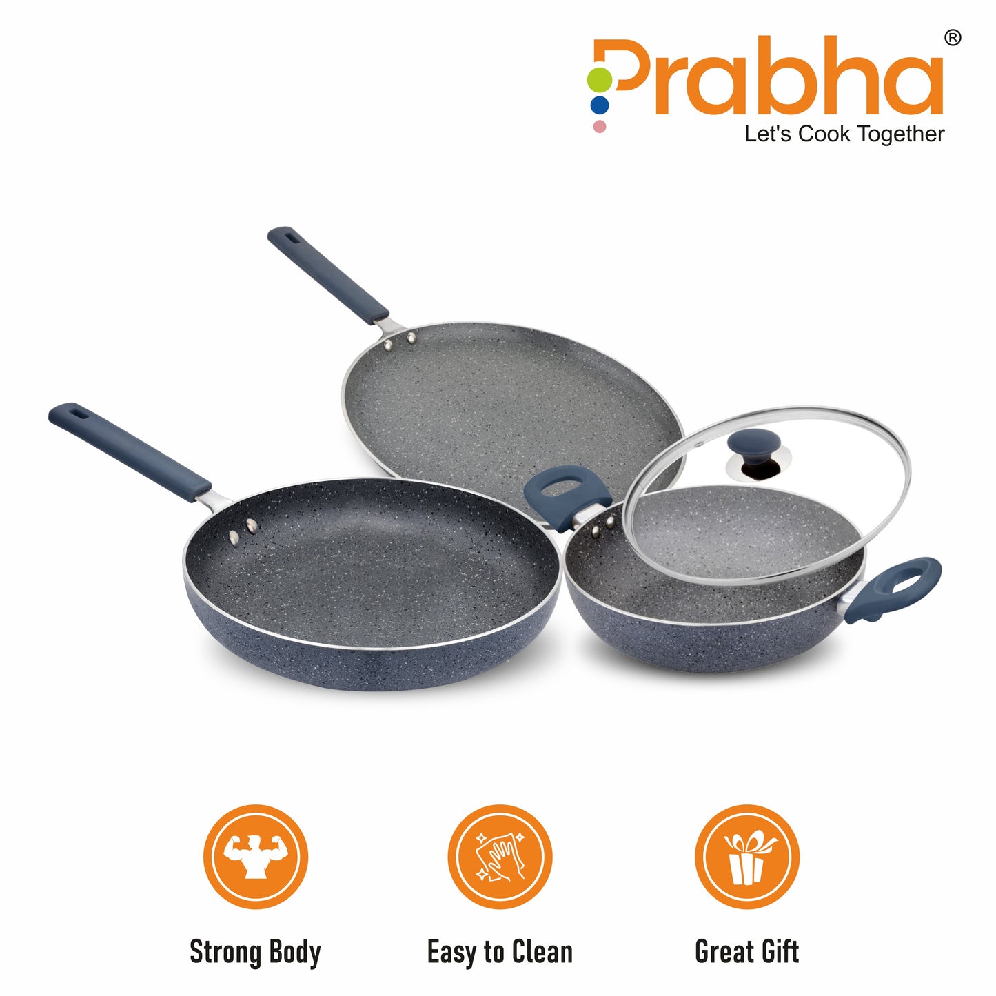 Stella Nonstick 4Pcs Set (Kadhai 24Cm With Lid, Frypan 24Cm, Dosa Tawa 28Cm)