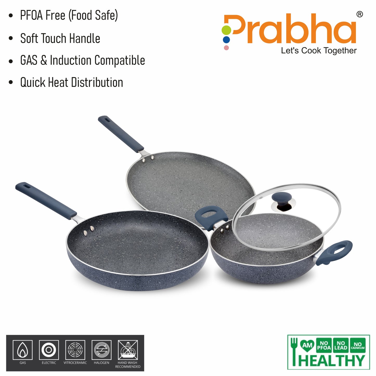 Stella Nonstick 4Pcs Set (Kadhai 24Cm With Lid, Frypan 24Cm, Dosa Tawa 28Cm)