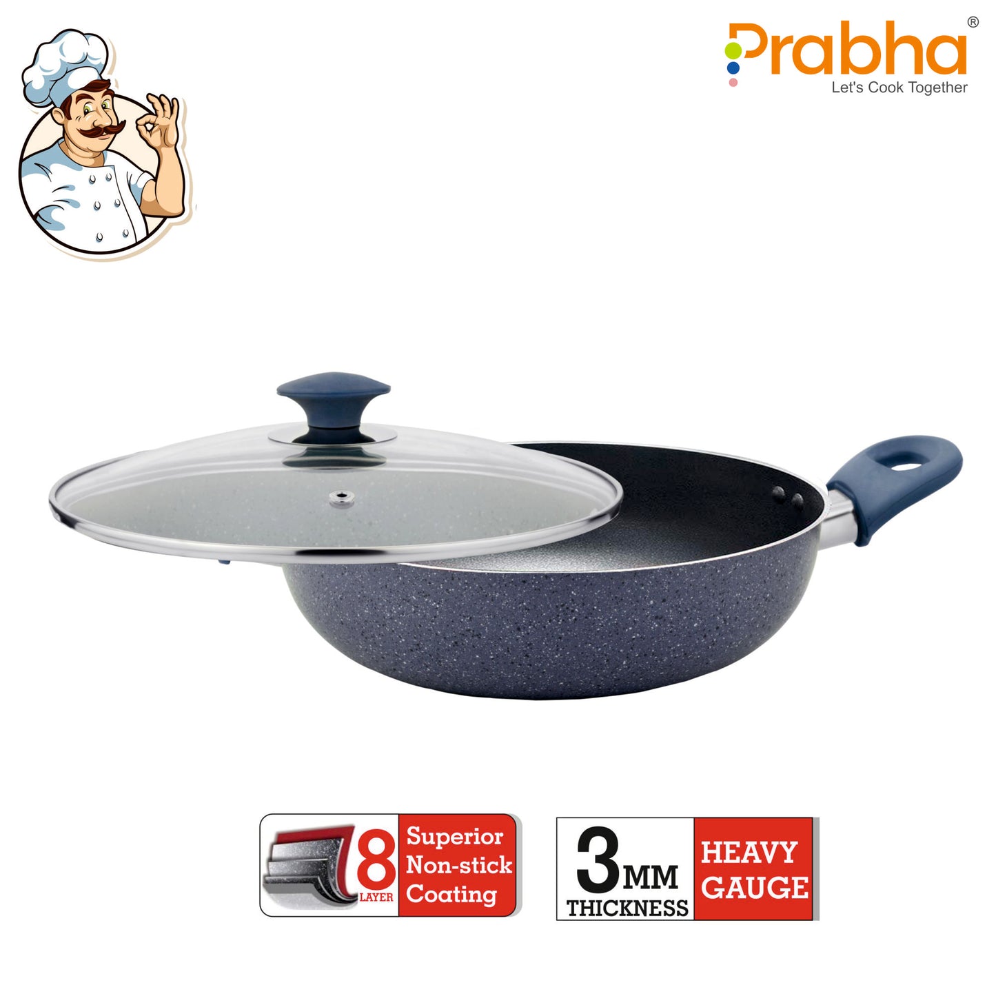 Stella Nonstick Deep Kadhai With Glass Lid