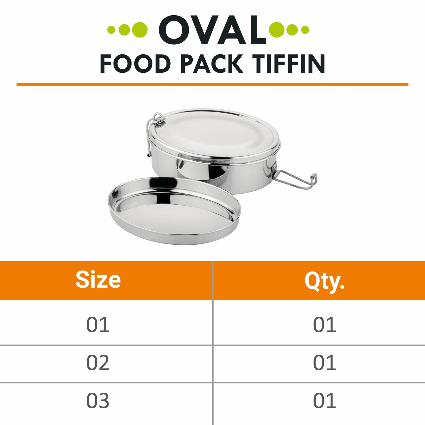 Stainless Steel Oval Food Pack Lunch Box - Prabha