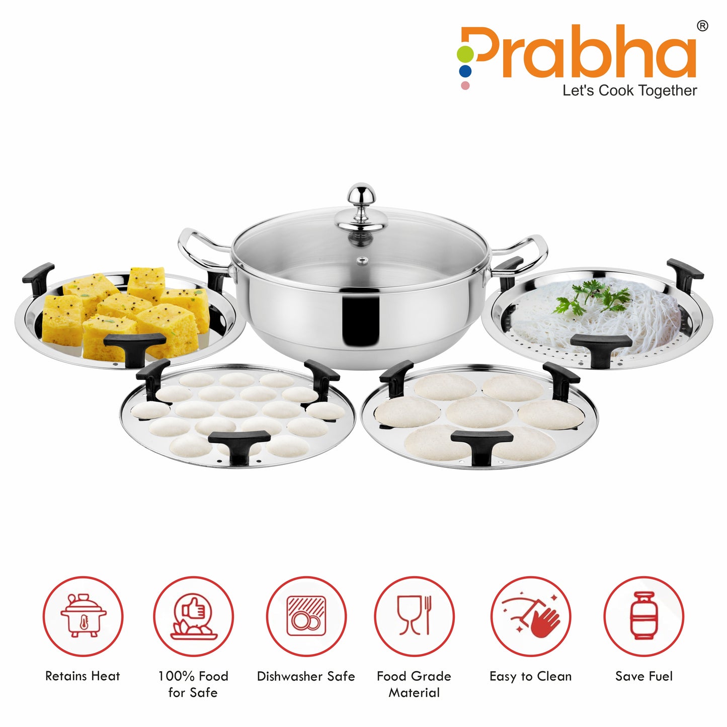 Stainless Steel Tri-Ply Ib Multi Kadhai Plain (6 Plates) - Prabha