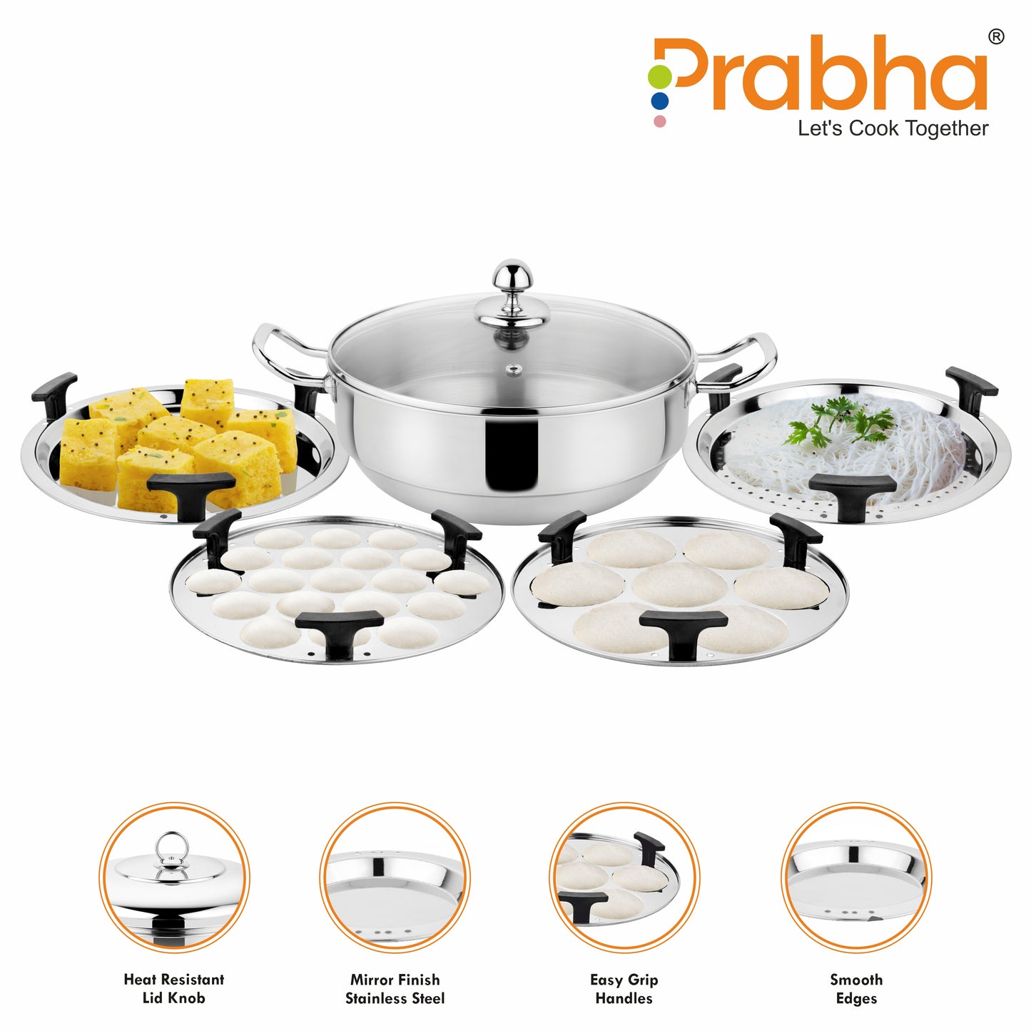Stainless Steel Tri-Ply Ib Multi Kadhai Plain (6 Plates) - Prabha
