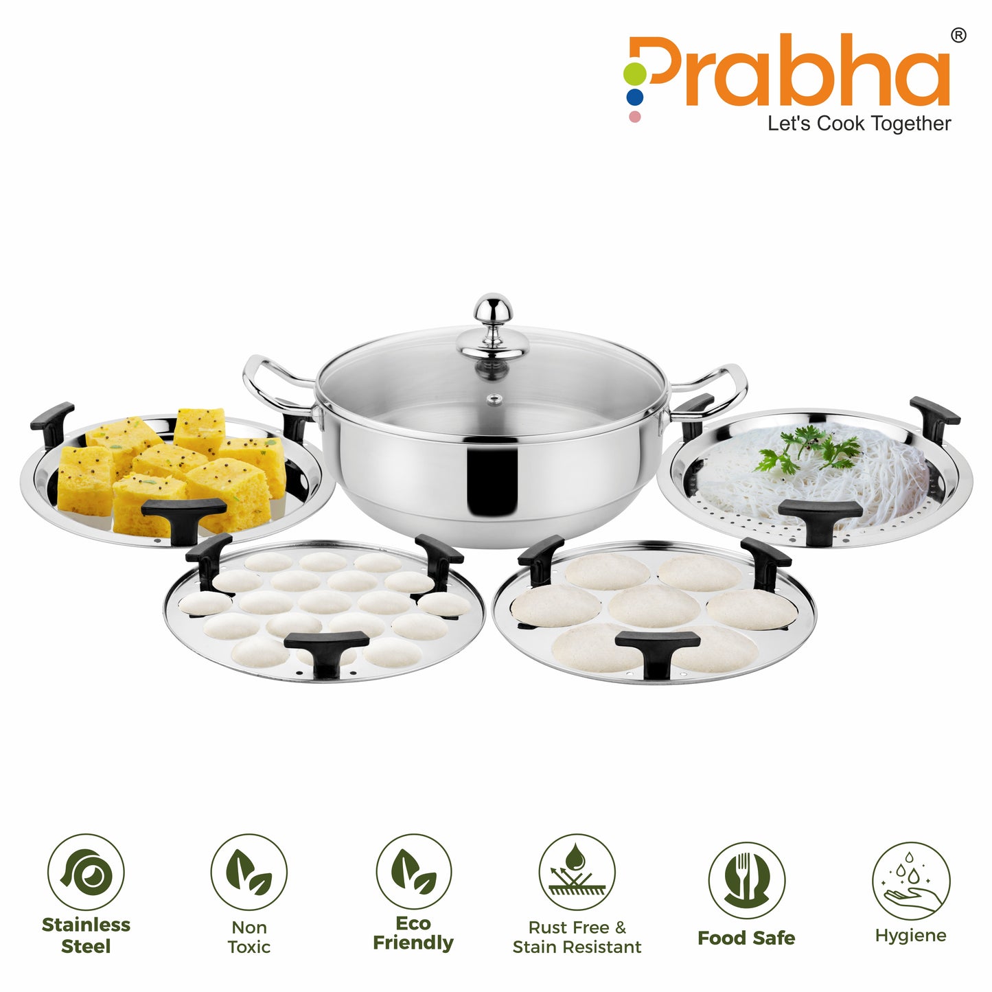 Stainless Steel Tri-Ply Ib Multi Kadhai Plain (6 Plates) - Prabha