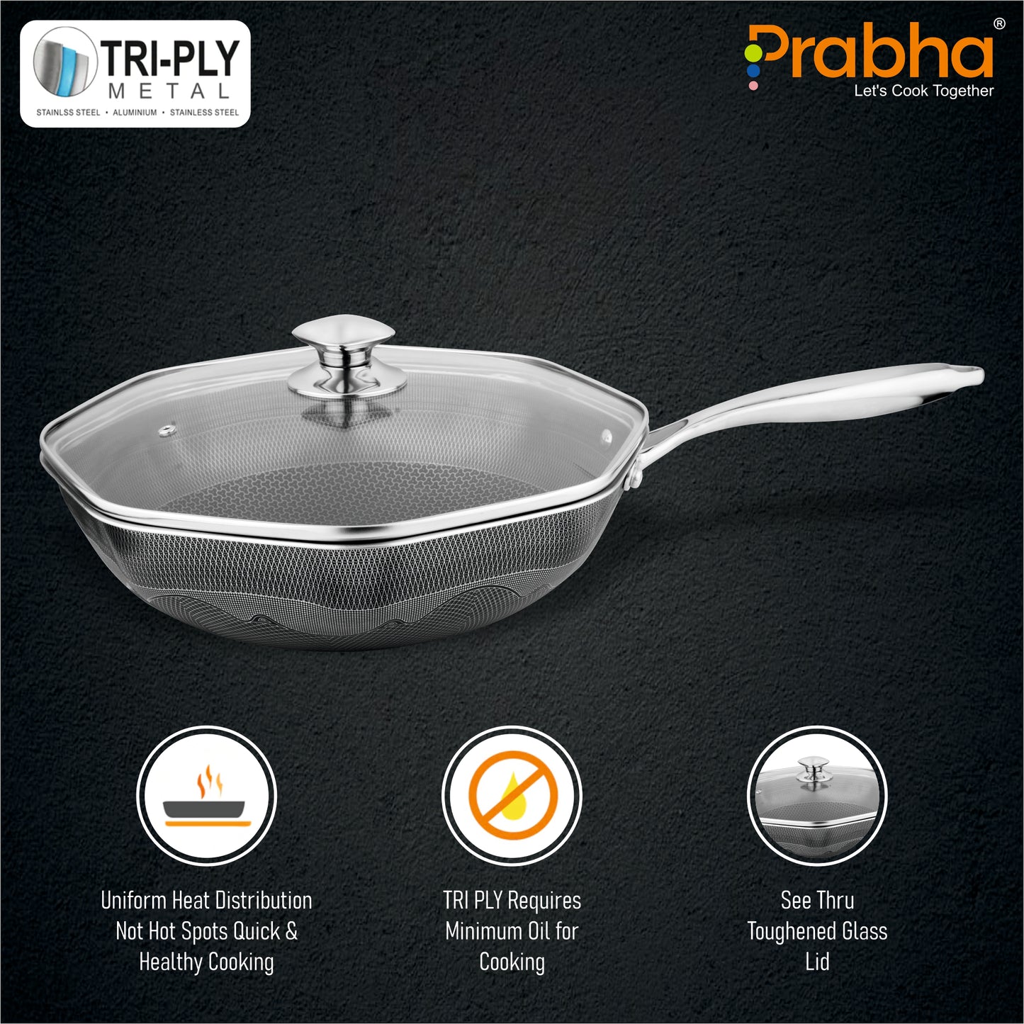 Triply Hexa Cube Octa Pan Wih Lid, 32CM
