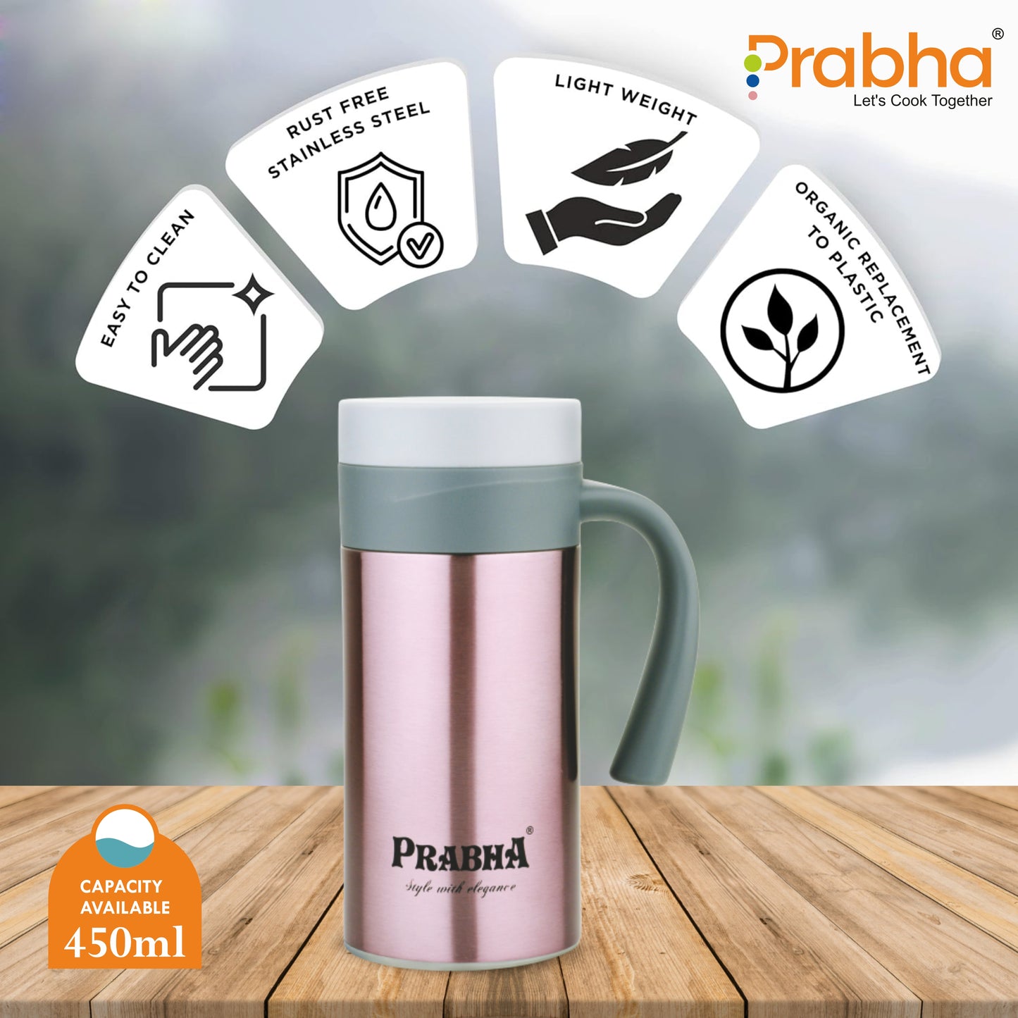 Stainless Steel Double Wall Vacuum Flask Coffee Cup, 450ml