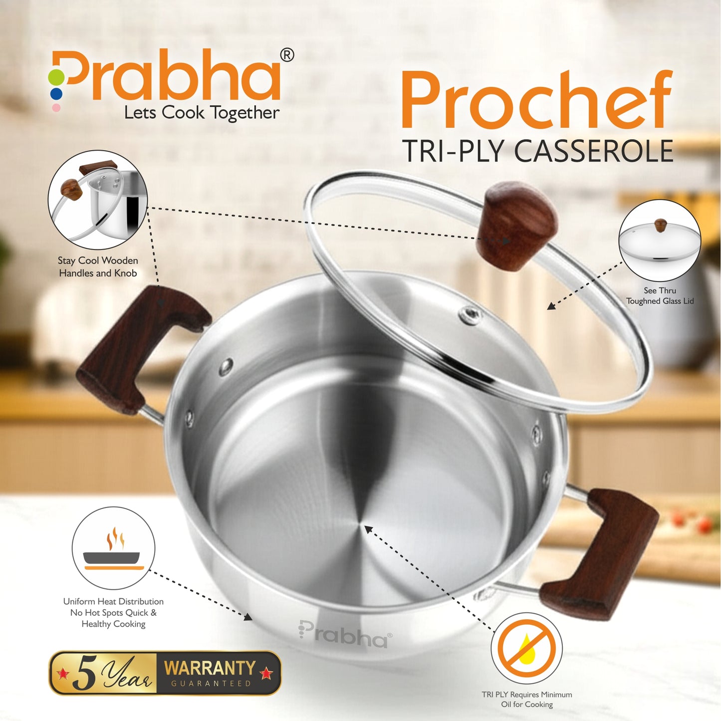 Prochef Casserole With Glass Lid