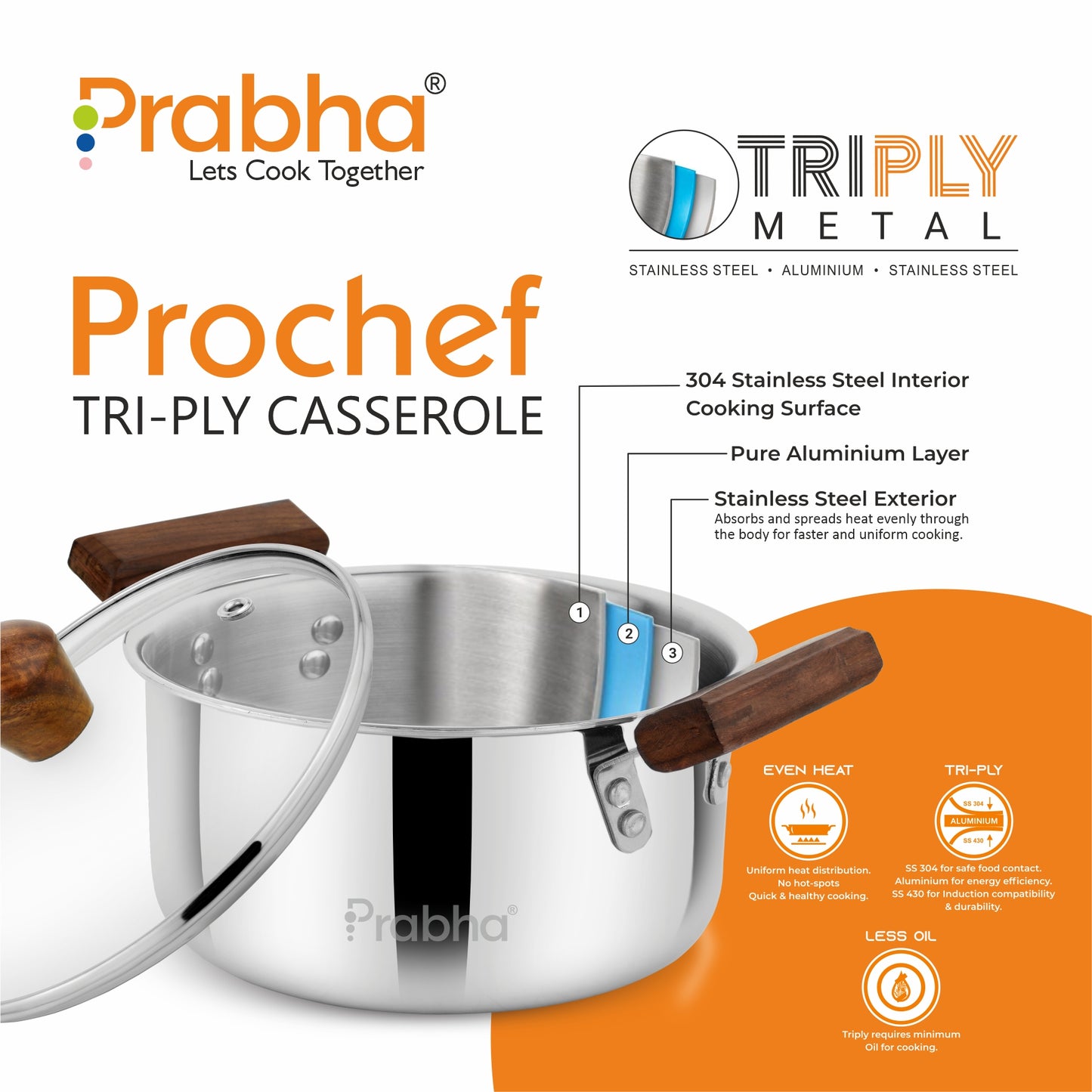 Prochef Casserole With Glass Lid