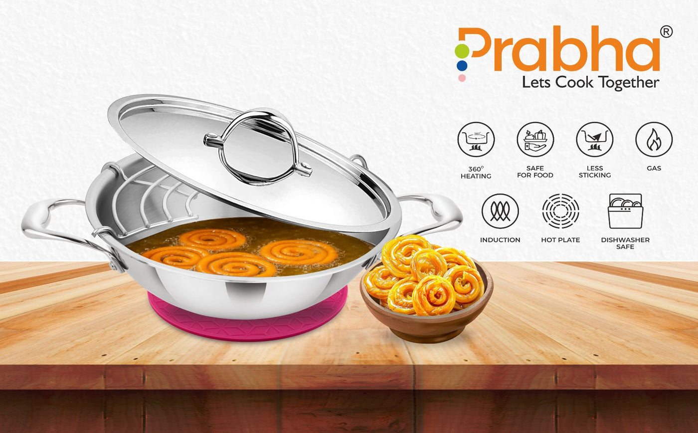 Prima Triply Kadhai Flat Bottom With Lid