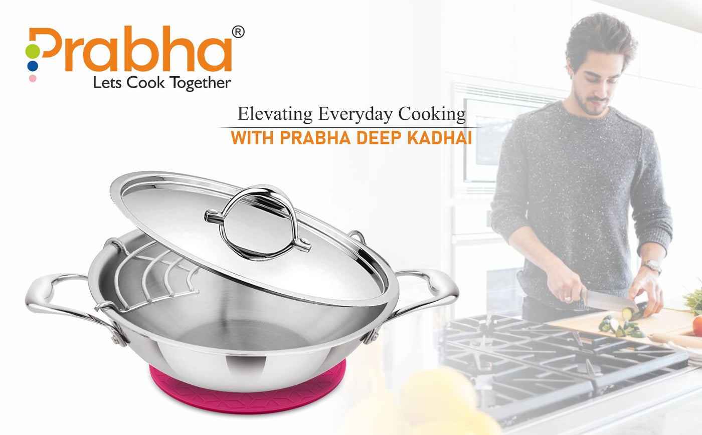 Prima Triply Kadhai Flat Bottom With Lid