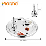 Load image into Gallery viewer, Stainless Steel Om Puja Thali with Ring Bell(Ghanti), for Home and Office Temple
