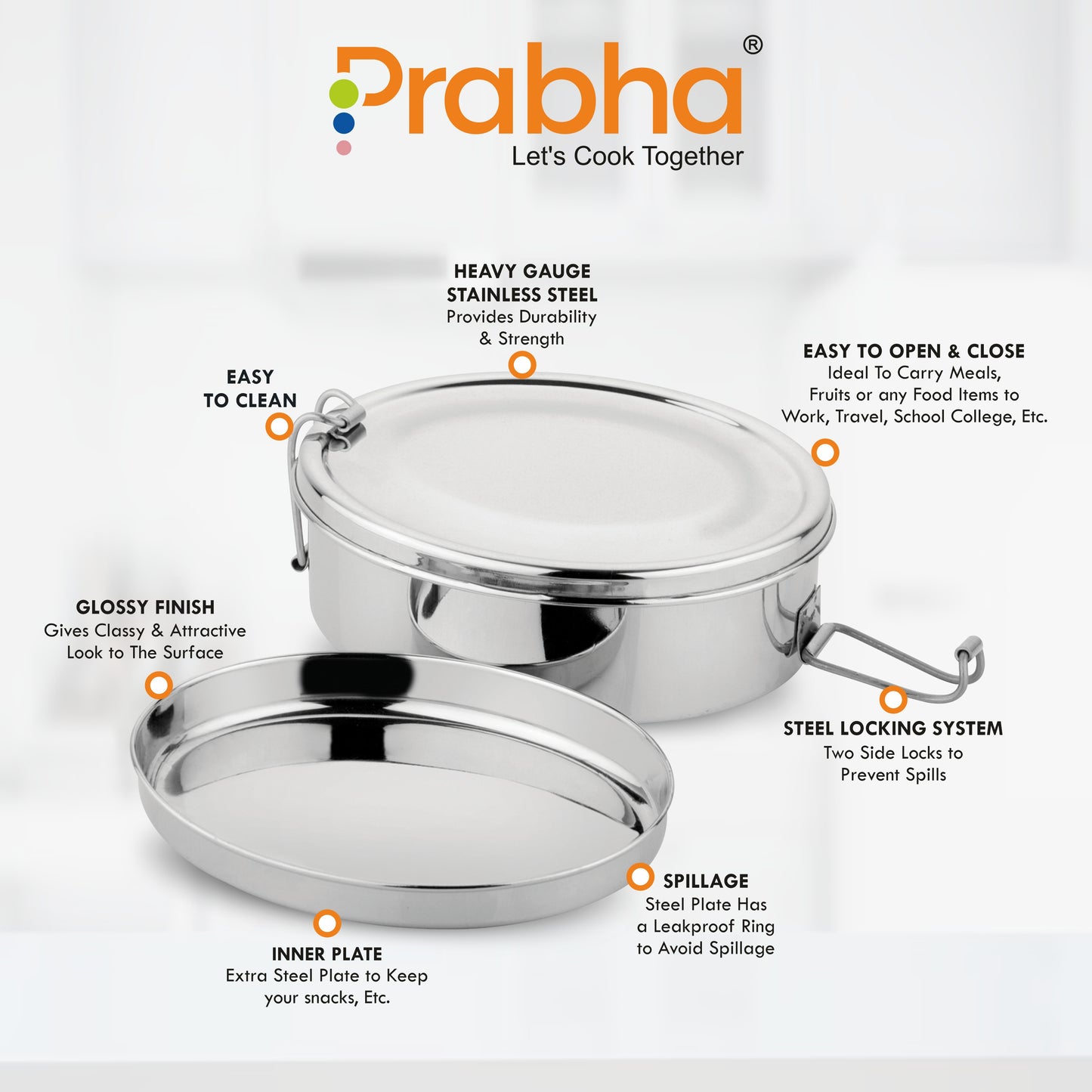 Stainless Steel Oval Food Pack Lunch Box - Prabha