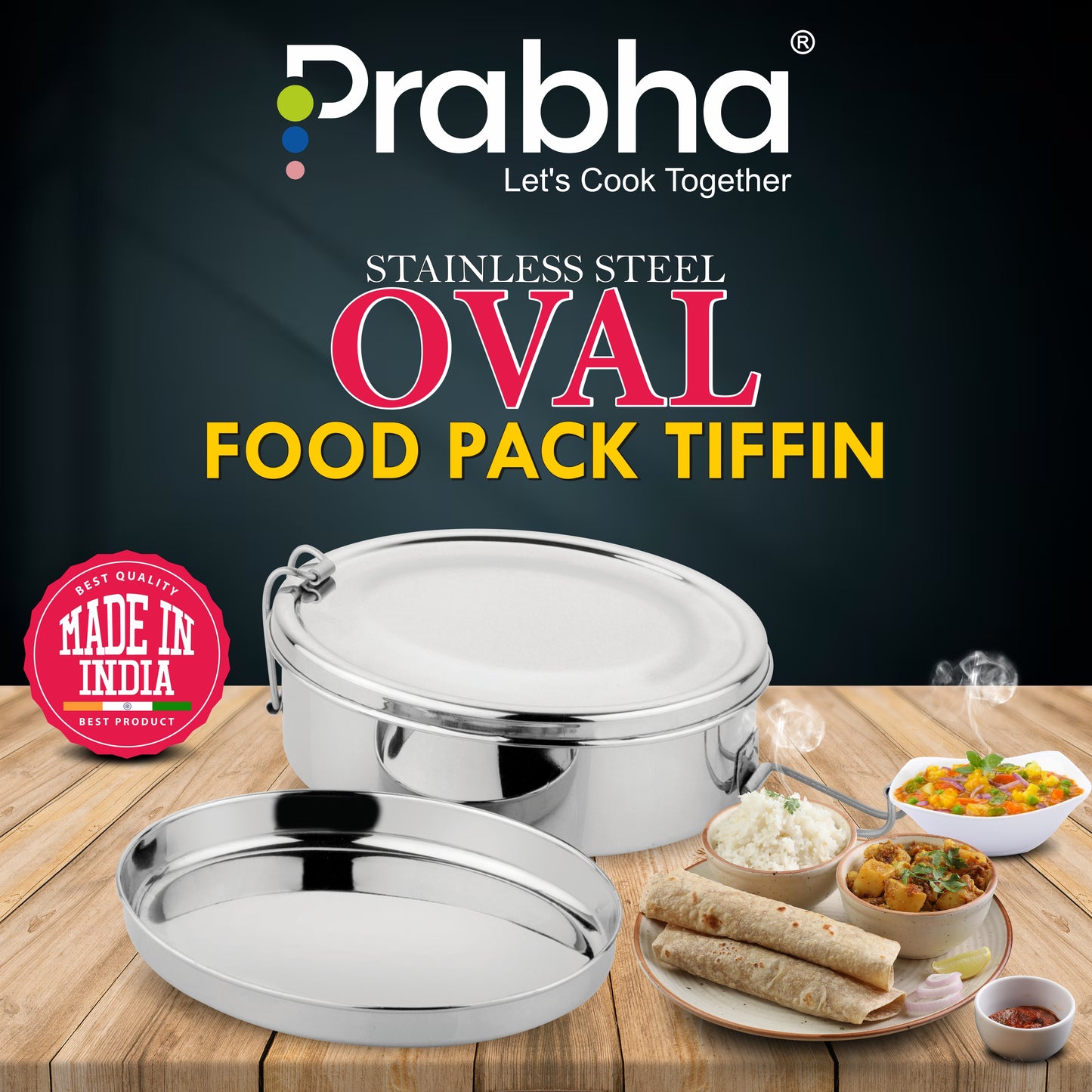 Stainless Steel Oval Food Pack Lunch Box - Prabha