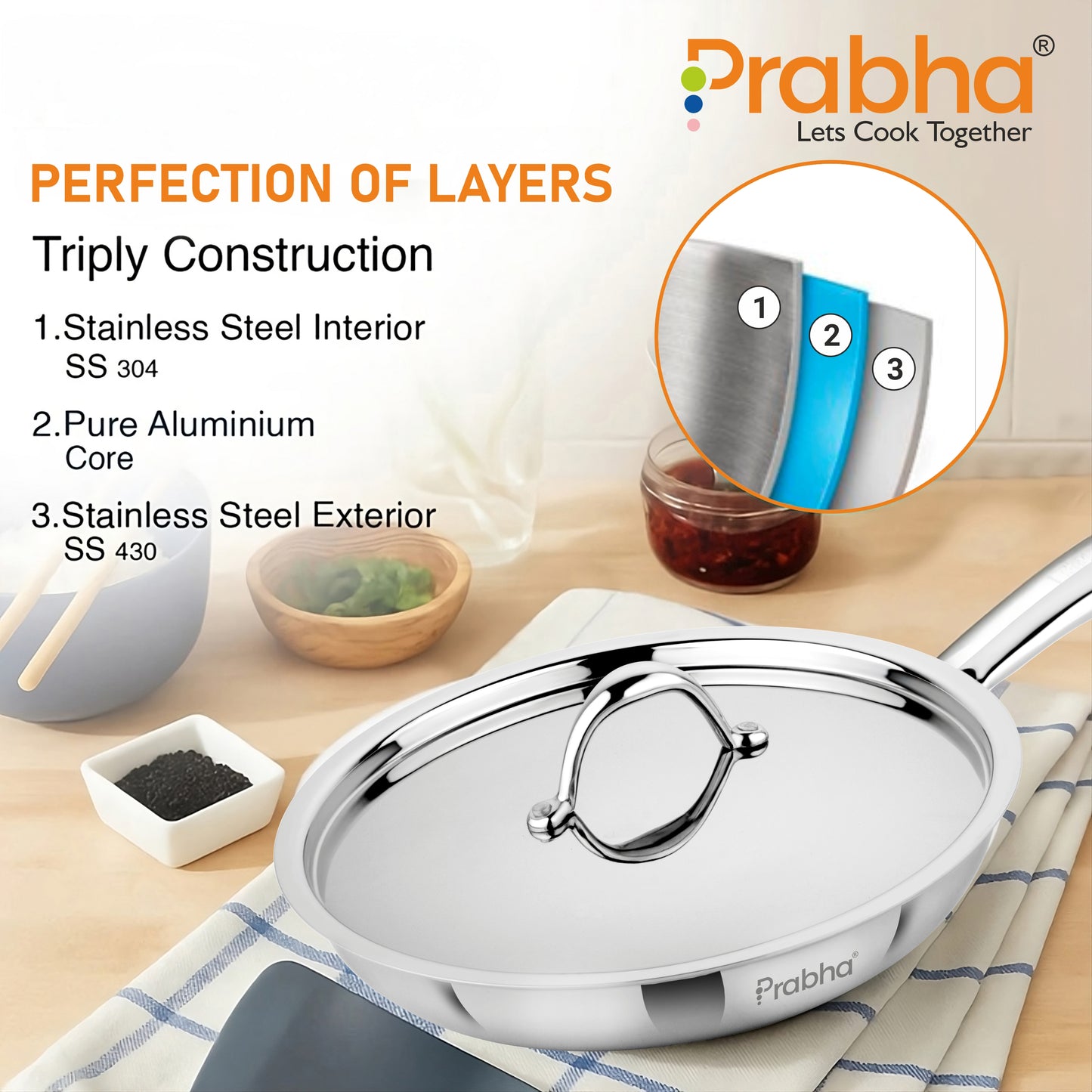 Prima Triply Frypan With Lid