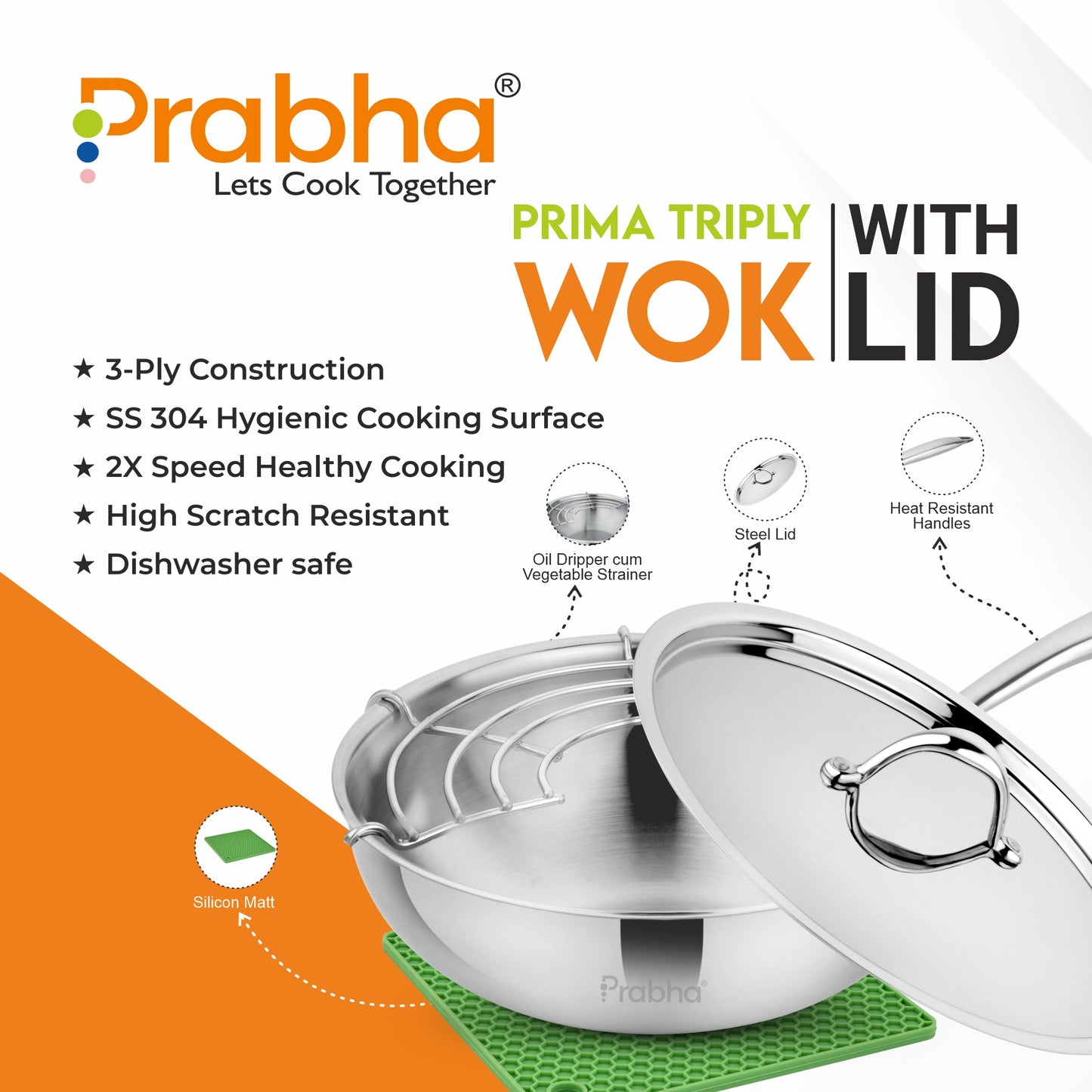 Prima Triply Wok With Lid