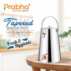 Prabha Water Container 10 Liters with Tap | Water Jug for Kitchen Storage | Stainless Steel Water Tank/Water Pot for Drinking | Handi Steel Matk Dispenser Tampered (Silver) (10 LTR)