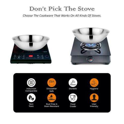 Prabha Tri-ply Stainless Steel Induction Compatible Tasra Tasla Triply Tasla Tasra Kadhai Tasla Kadhai