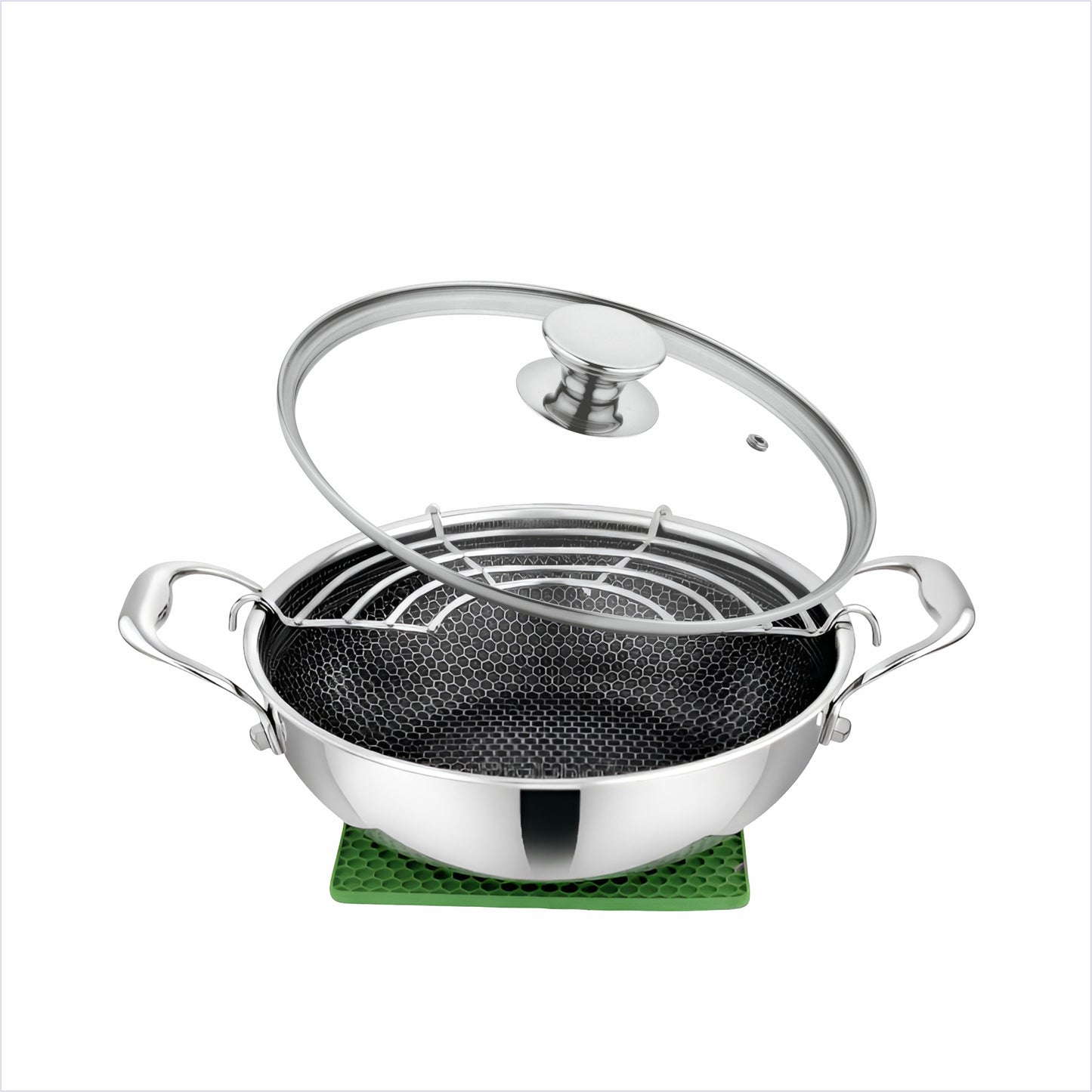 Tri-ply Hexa Cube Kadhai With Lid With Honeycomb Surface