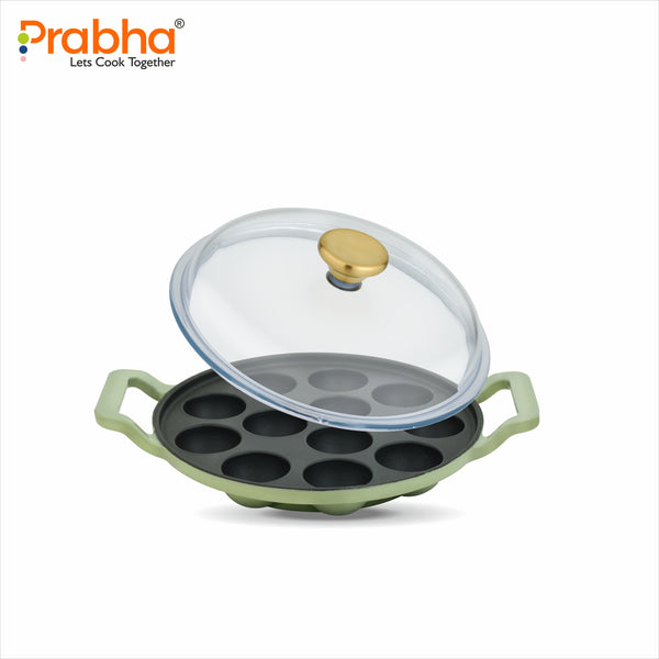 Castella Light Cast Iron 22cm Paniyarakal With Lid - Induction Bottom, Pea Green
