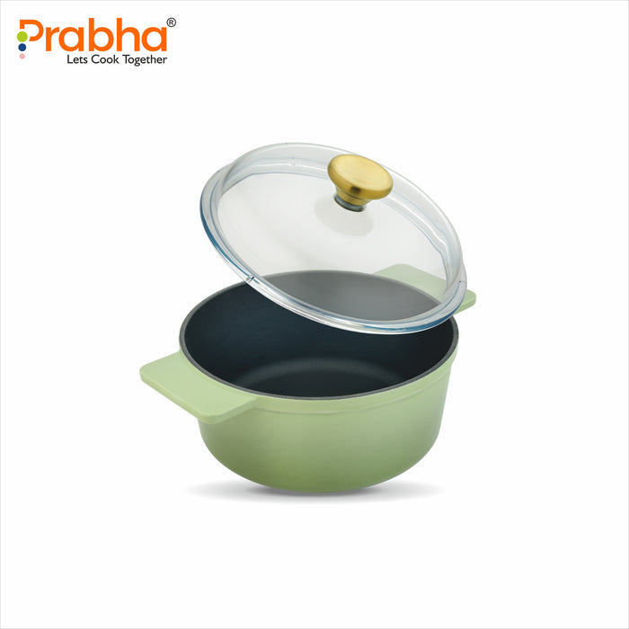 Castella Light Cast Iron 16cm (1.2L) Casserole with Lid - Induction Bottom, Pea Green