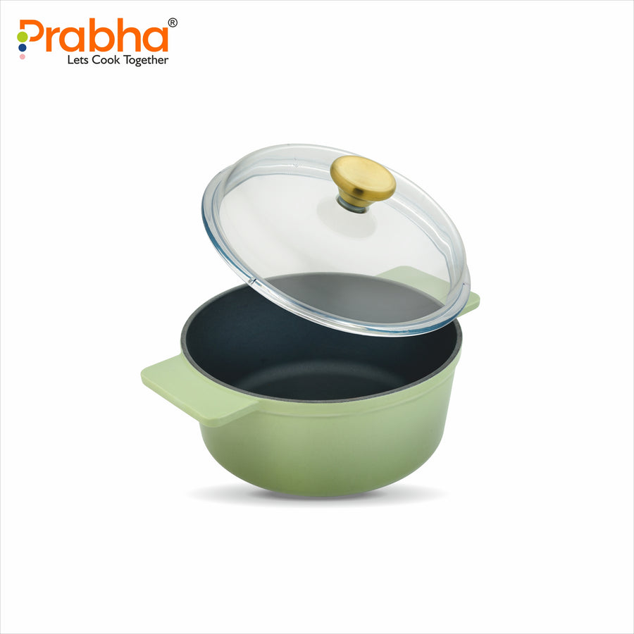Castella Light Cast Iron 16cm (1.2L) Casserole with Lid - Induction Bottom, Pea Green