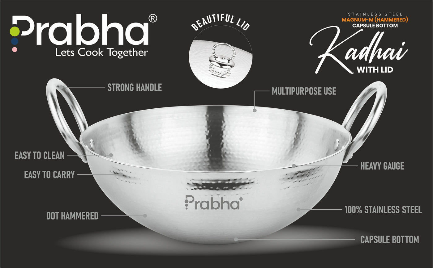 Magnum Capsule Bottom Hammered Kadhai With Lid
