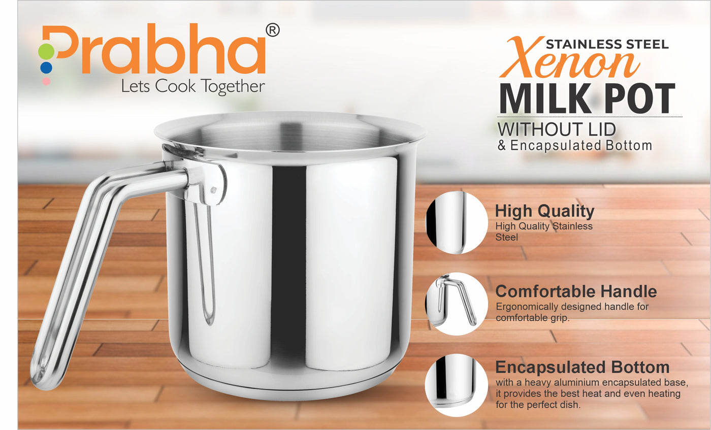 Xenon IB Stainless Steel Milk Pot without Lid | Induction Compatible Milk Boiler