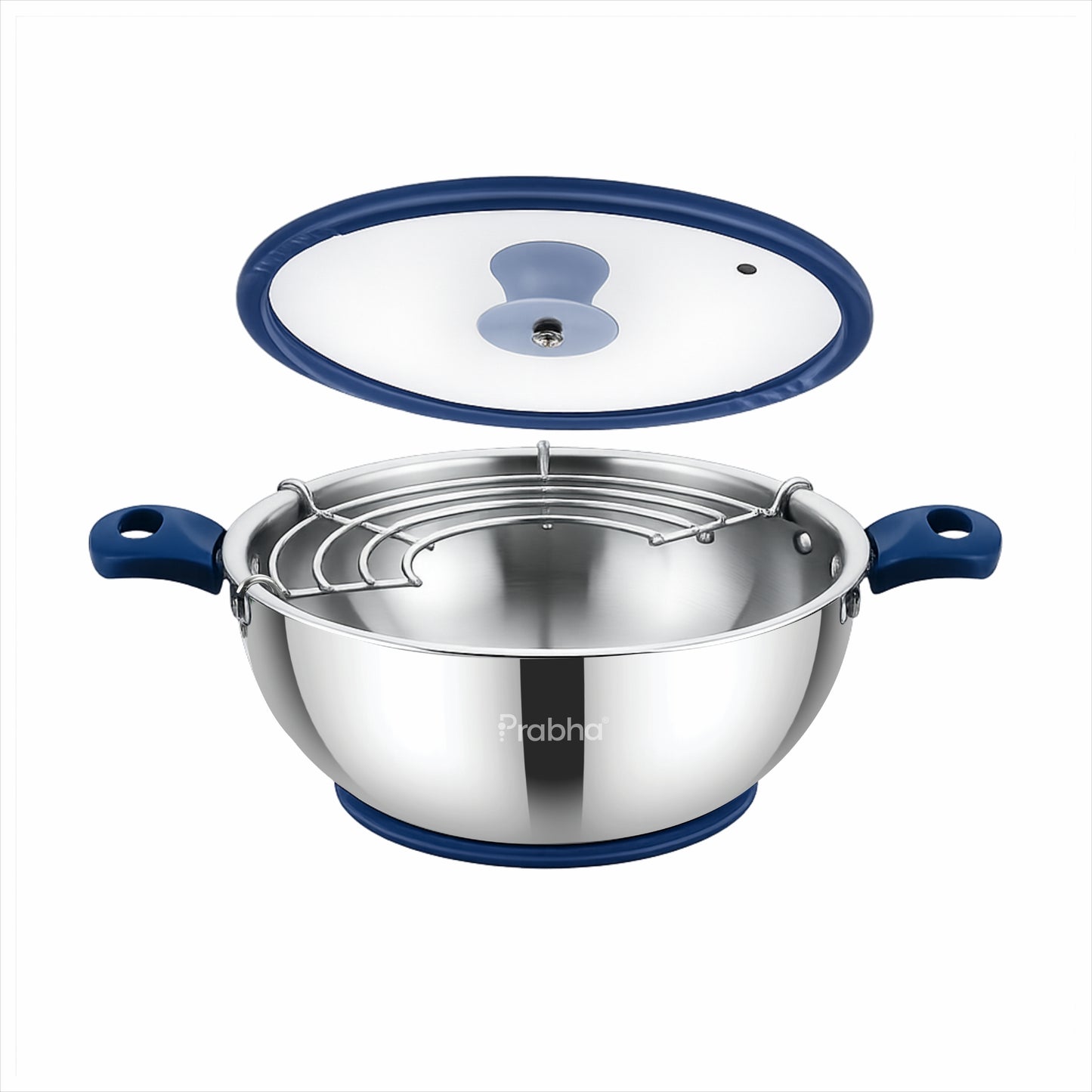 Omega Tri-Ply Extra Deep Kadhai With Glass Lid With Oil Drainer