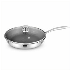 Tri-Ply Hexa Cube Stick-Resistant Frypan With Glass Lid & Oil Drainer