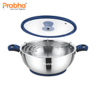 Omega Tri-Ply Extra Deep Frying Kadhai with Glass Lid | Premium Stainless Steel Oil Drainer Design