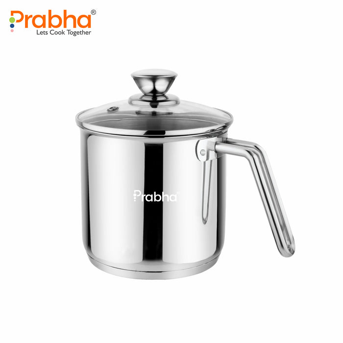 Xenon IB Stainless Steel Milk Pot with Glass Lid | Induction Compatible Milk Boiler