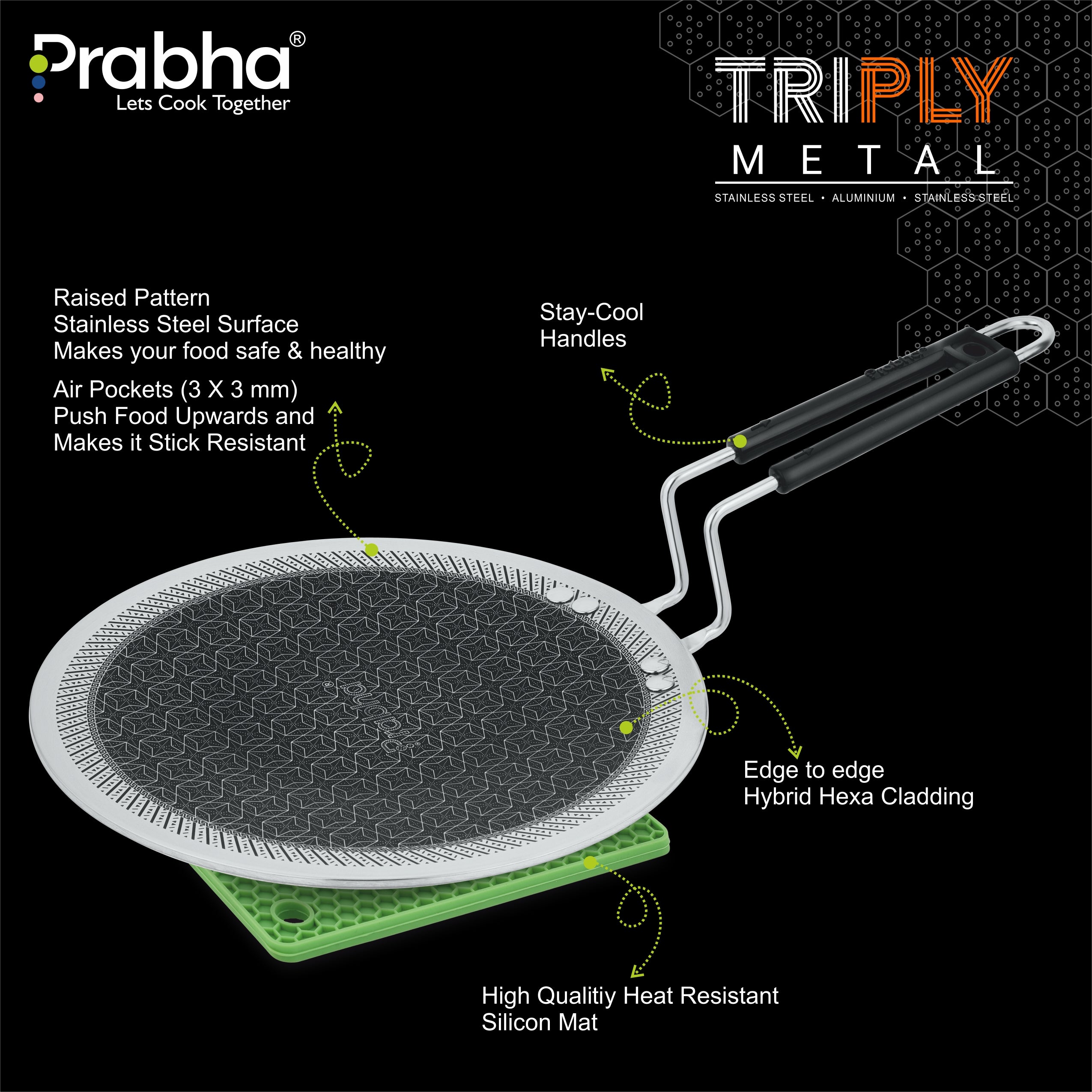 Tri-Ply Hexa Cube Stick-Resistant Roti Tawa Induction Friendly