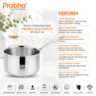 Prima Triply Stainless Steel Saucepan without Lid | Induction Compatible Cookware (Copy)