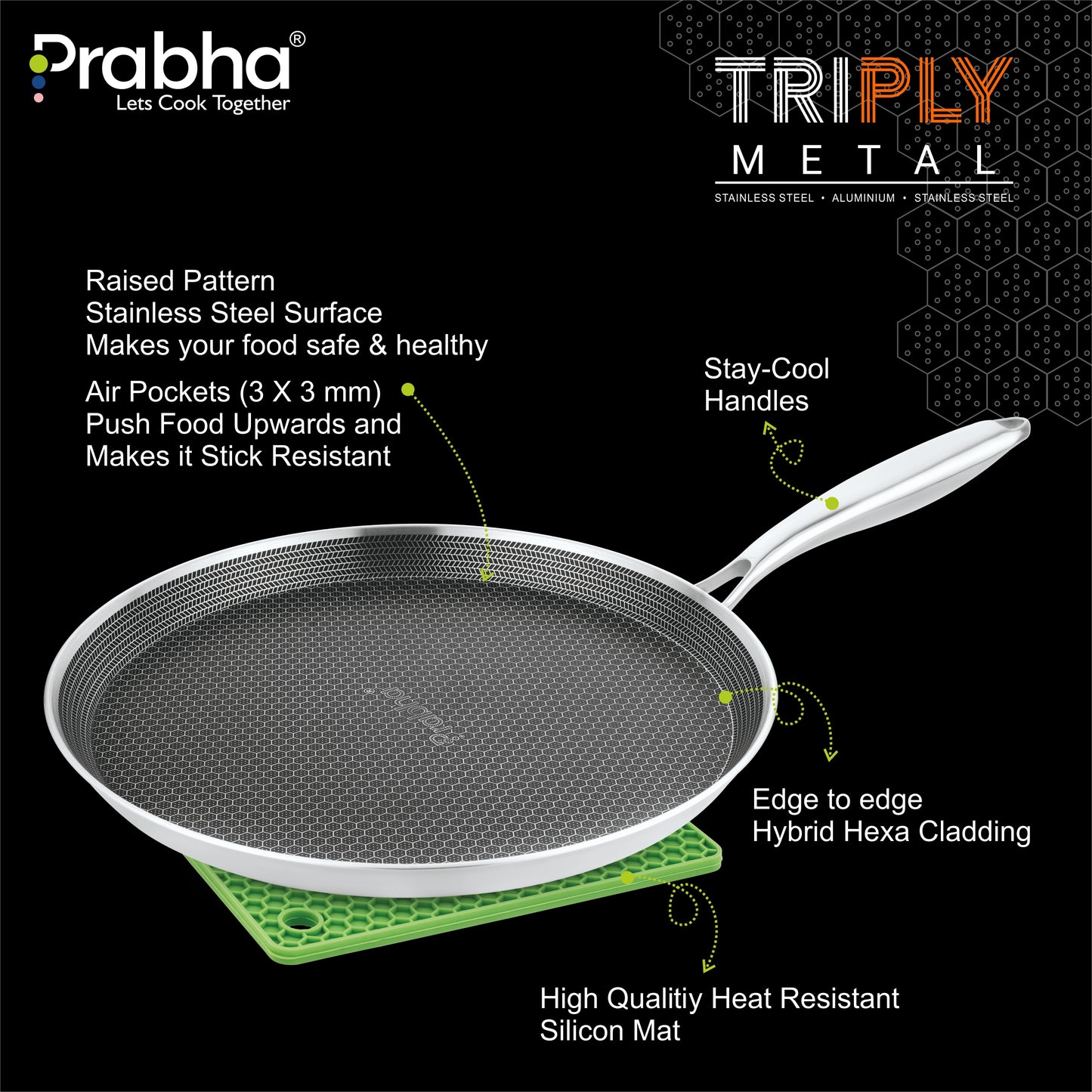 Tri-Ply Hexa Cube Stick-Resistant Dosa Tawa Induction Friendly