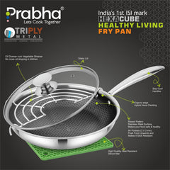 Tri-Ply Hexa Cube Stick-Resistant Frypan With Glass Lid & Oil Drainer