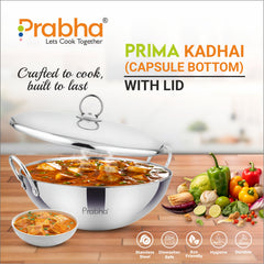 Prima Triply Capsule Bottom Kadhai With Lid