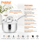 Prima Triply Stainless Steel Saucepan with Lid | Induction Compatible Cookware