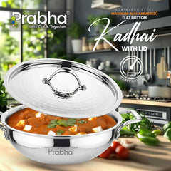 Magnum Flat Bottom Hammered Kadhai With Lid