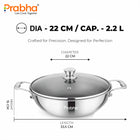 Tri-ply Hexa Cube Kadhai With Lid With Honeycomb Surface