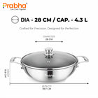 Tri-ply Hexa Cube Kadhai With Lid With Honeycomb Surface